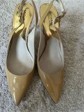 Michael Kors Nude Patent Leather Pointed Slingback Heels